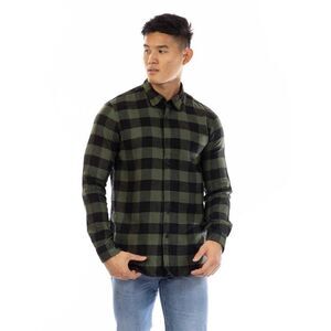 Peter Werth Mens Brodie Checked Collared Long-Sleeved Shirt / Green/Black